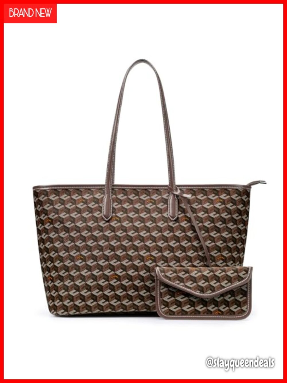 KALIDI 3D Cube Tote Bag in Monogram Print with Top Handle - Large PU Leather